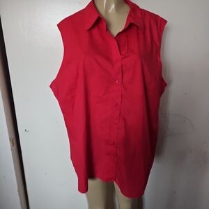 Basic Editions Red Sleeveless Button-Down Shirt